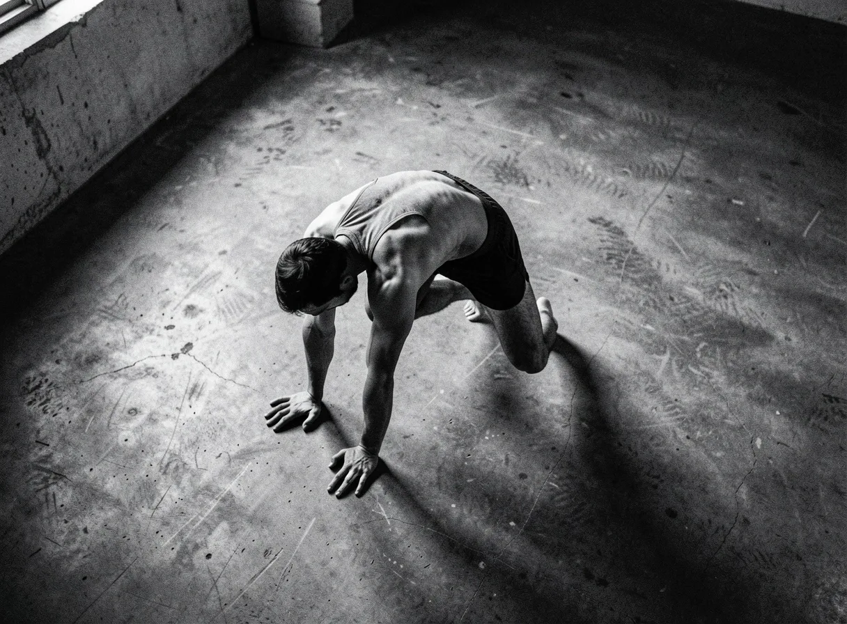 Technical arm balance on concrete